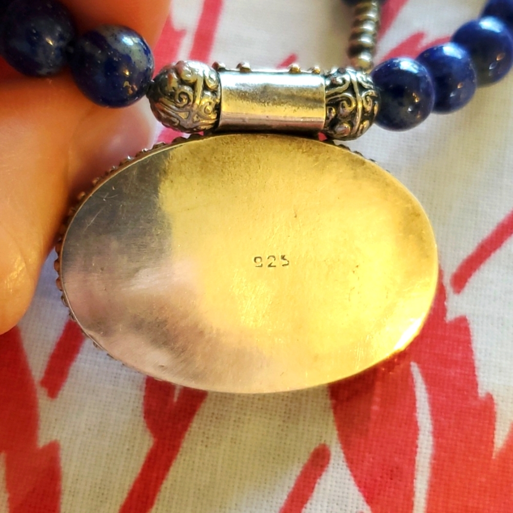 Vintage Lapis Lazuli and sterling silver necklace/ earrings - Picture 6 of 13